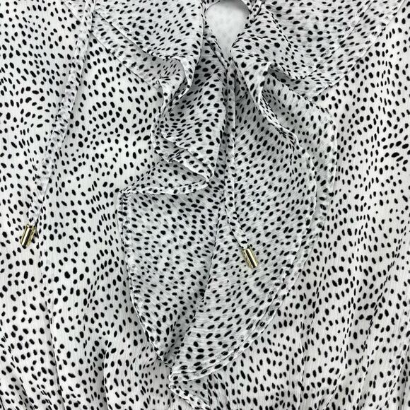 TED BAKER Alyanna Lace Up Ruffle Front Textured Long Sleeve Blouse Top Sz 4 - Picture 7 of 9